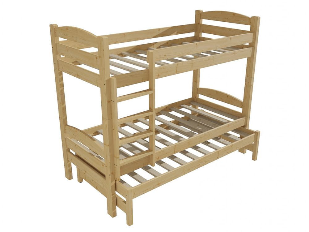 eoshop Poschodová posteľ s výsuvnou prístelkou PPV 010 (Rozmer: 80 x 180 cm, Priestor medzi lôžkami: 80 cm, Farba dreva: bezfarebný lak)