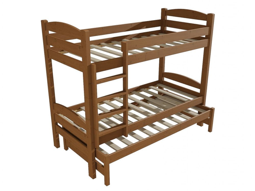 eoshop Poschodová posteľ s výsuvnou prístelkou PPV 010 (Rozmer: 90 x 200 cm, Priestor medzi lôžkami: 100 cm, Farba dreva: morenie dub)