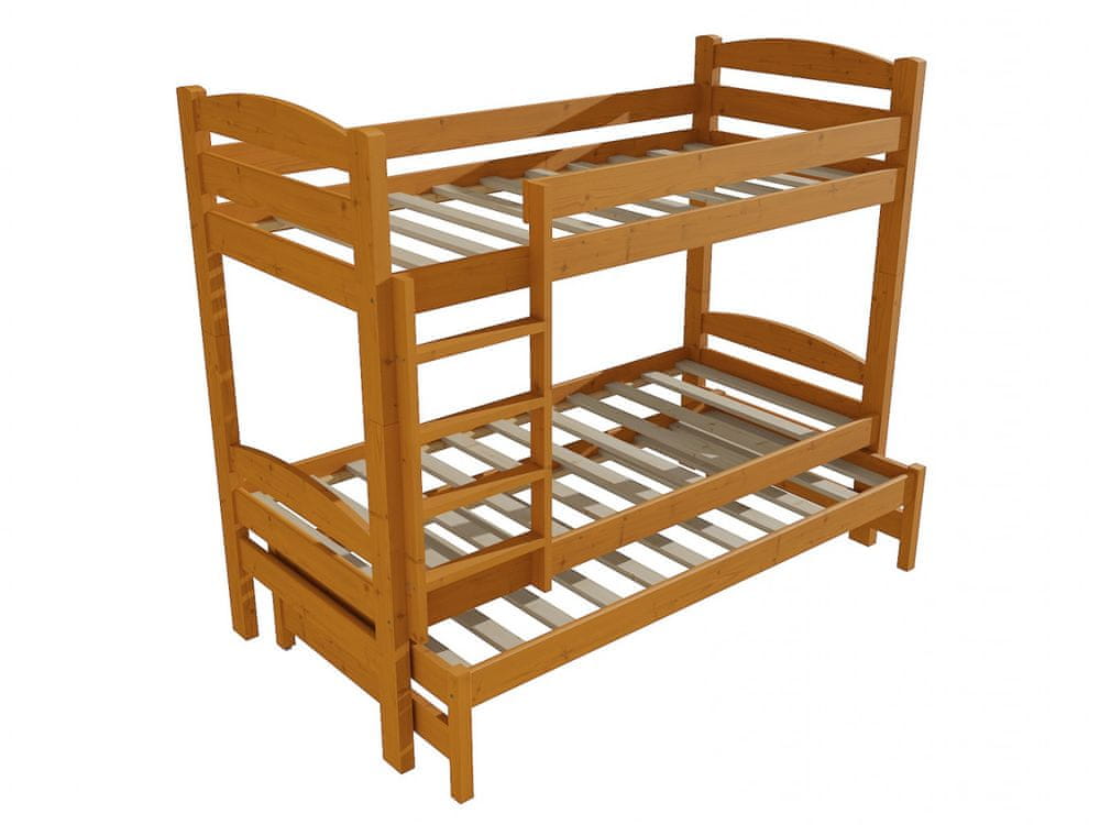 eoshop Poschodová posteľ s výsuvnou prístelkou PPV 010 (Rozmer: 80 x 190 cm, Priestor medzi lôžkami: 100 cm, Farba dreva: morenie jelša)