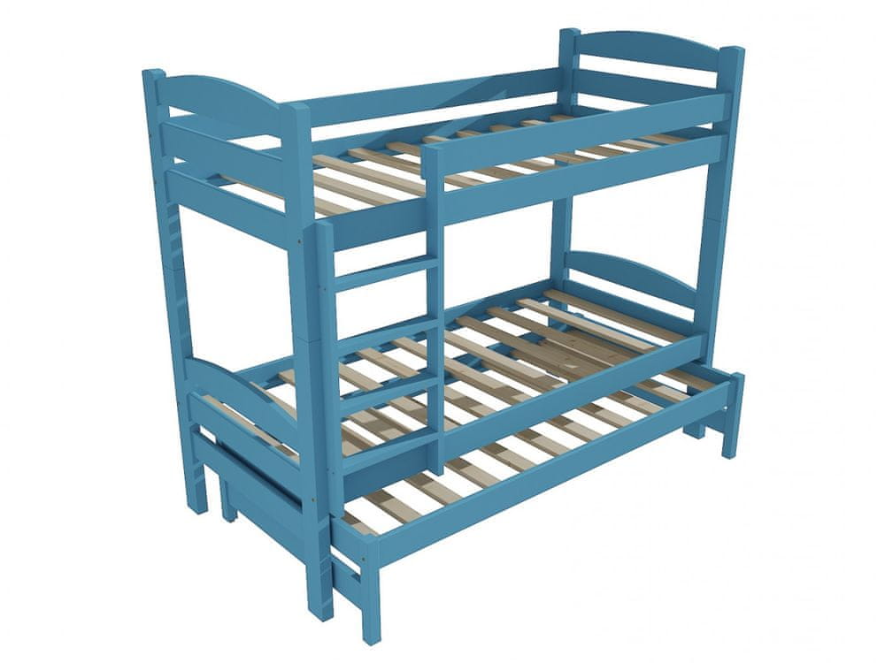 eoshop Poschodová posteľ s výsuvnou prístelkou PPV 010 (Rozmer: 90 x 200 cm, Priestor medzi lôžkami: 80 cm, Farba dreva: farba modrá)
