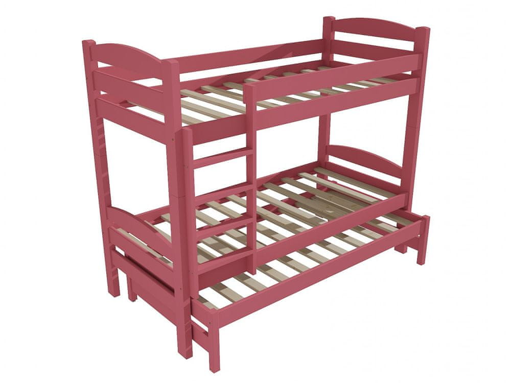 eoshop Poschodová posteľ s výsuvnou prístelkou PPV 010 (Rozmer: 90 x 180 cm, Priestor medzi lôžkami: 80 cm, Farba dreva: farba ružová)