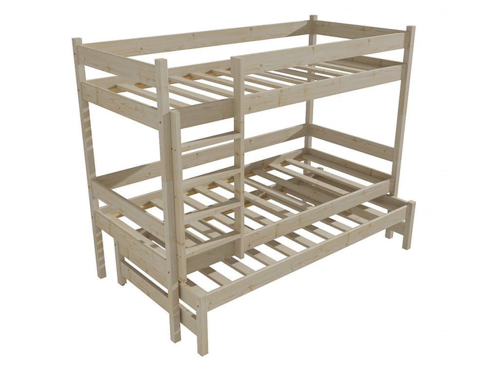eoshop Poschodová posteľ s výsuvnou prístelkou PPV 013 (Rozmer: 90 x 190 cm, Priestor medzi lôžkami: 80 cm, Farba dreva: surové drevo)
