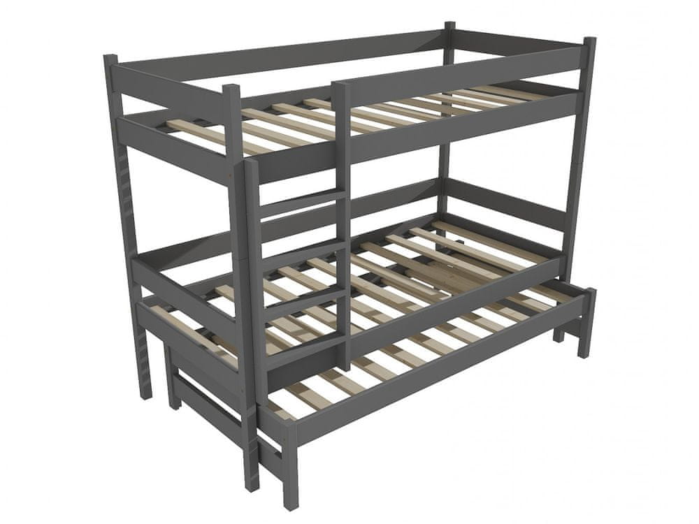 eoshop Poschodová posteľ s výsuvnou prístelkou PPV 013 (Rozmer: 90 x 180 cm, Priestor medzi lôžkami: 80 cm, Farba dreva: farba sivá)