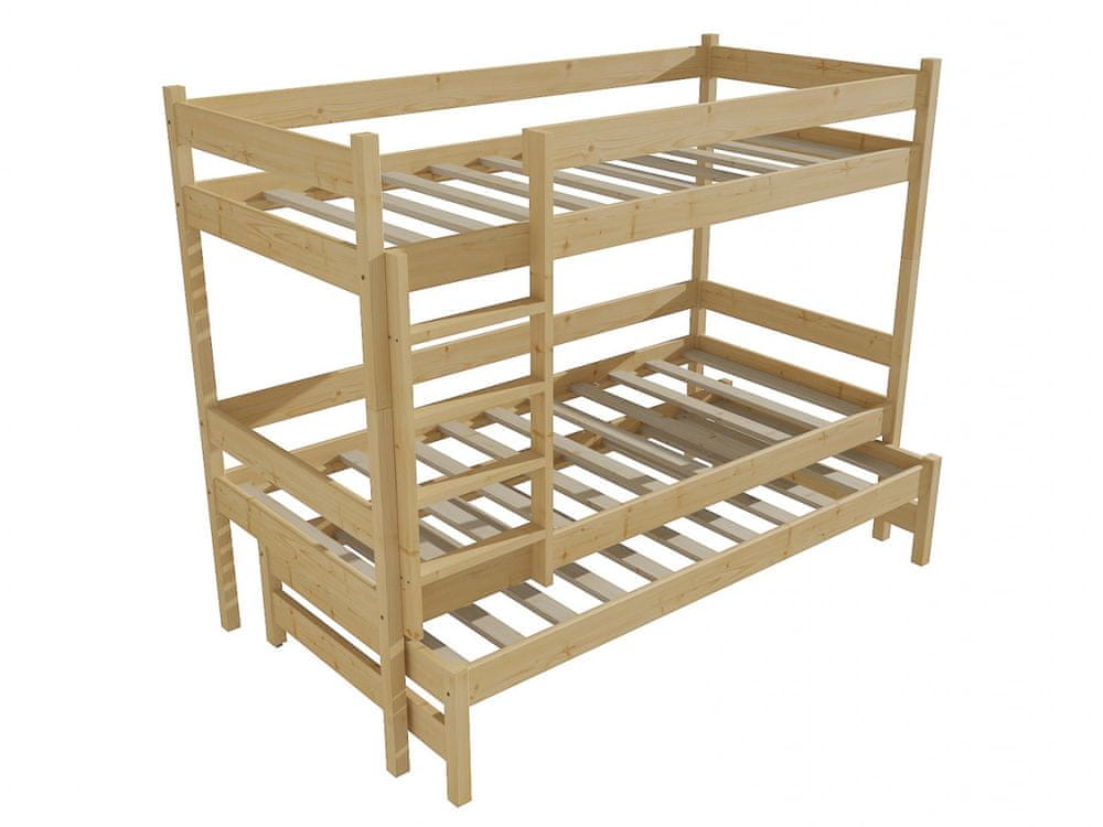 eoshop Poschodová posteľ s výsuvnou prístelkou PPV 013 (Rozmer: 80 x 200 cm, Priestor medzi lôžkami: 90 cm, Farba dreva: bezfarebný lak)