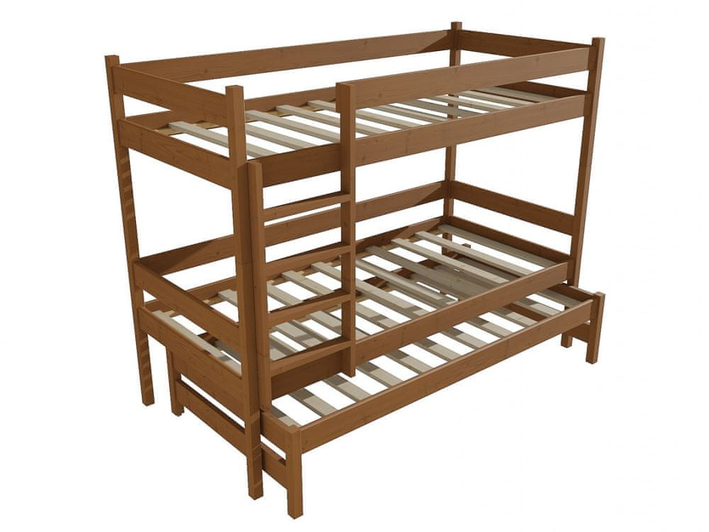 eoshop Poschodová posteľ s výsuvnou prístelkou PPV 013 (Rozmer: 90 x 180 cm, Priestor medzi lôžkami: 90 cm, Farba dreva: morenie dub)