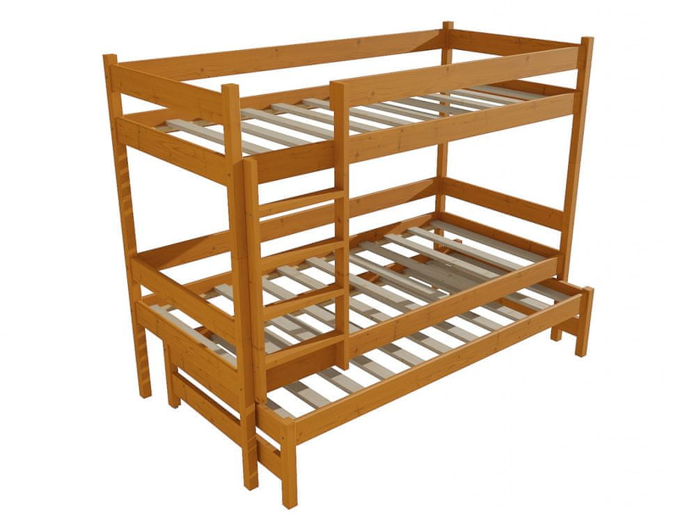 eoshop Poschodová posteľ s výsuvnou prístelkou PPV 013 (Rozmer: 90 x 180 cm, Priestor medzi lôžkami: 80 cm, Farba dreva: morenie jelša)