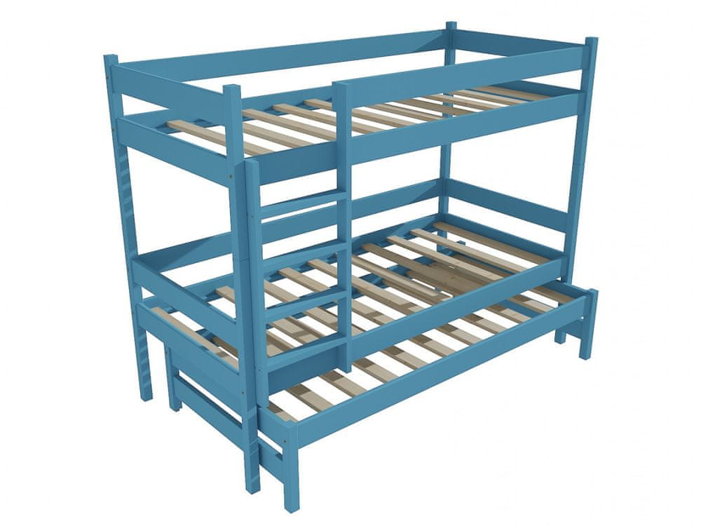 eoshop Poschodová posteľ s výsuvnou prístelkou PPV 013 (Rozmer: 80 x 190 cm, Priestor medzi lôžkami: 100 cm, Farba dreva: farba modrá)