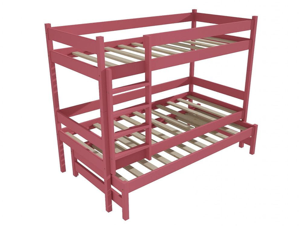 eoshop Poschodová posteľ s výsuvnou prístelkou PPV 013 (Rozmer: 80 x 180 cm, Priestor medzi lôžkami: 80 cm, Farba dreva: farba ružová)