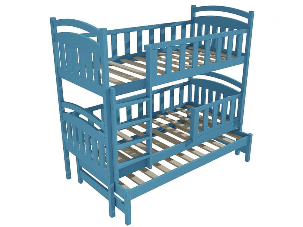 eoshop Poschodová posteľ s výsuvnou prístelkou PPV 014 so zábranou (Rozmer: 90 x 190 cm, Priestor medzi lôžkami: 90 cm, Farba dreva: farba modrá)
