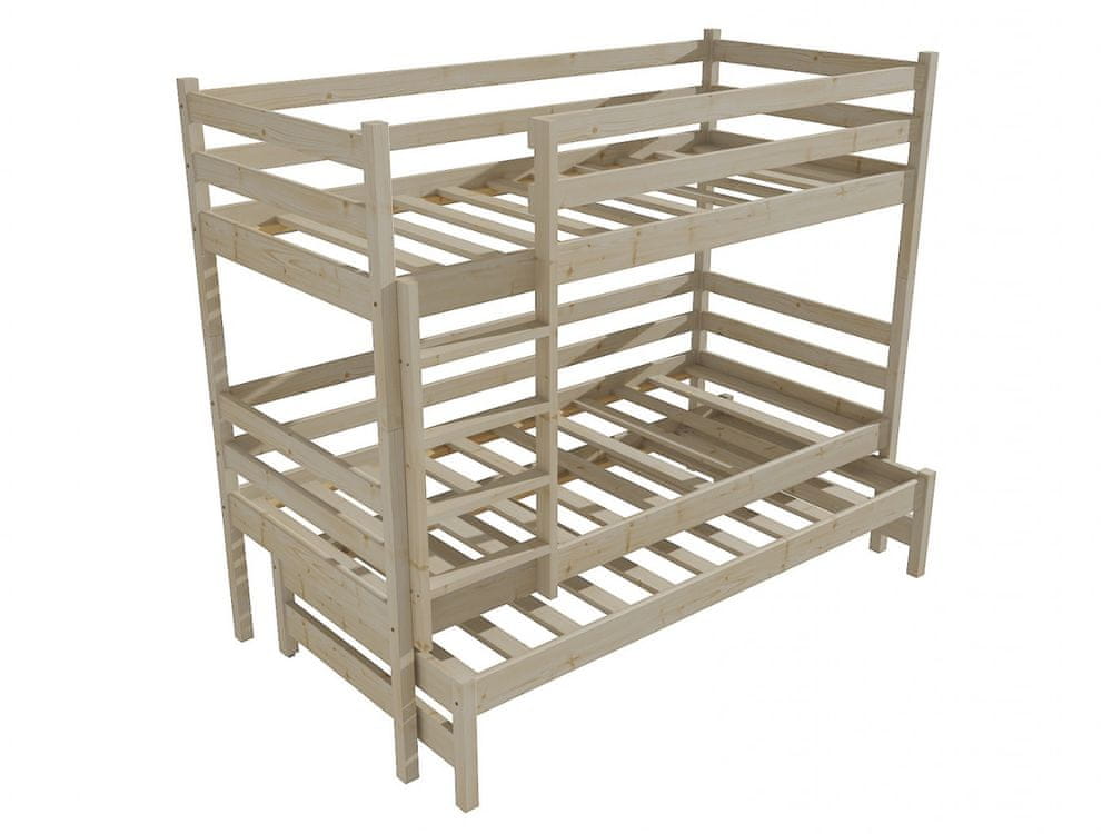 eoshop Poschodová posteľ s výsuvnou prístelkou PPV 015 (Rozmer: 90 x 200 cm, Priestor medzi lôžkami: 90 cm, Farba dreva: surové drevo)