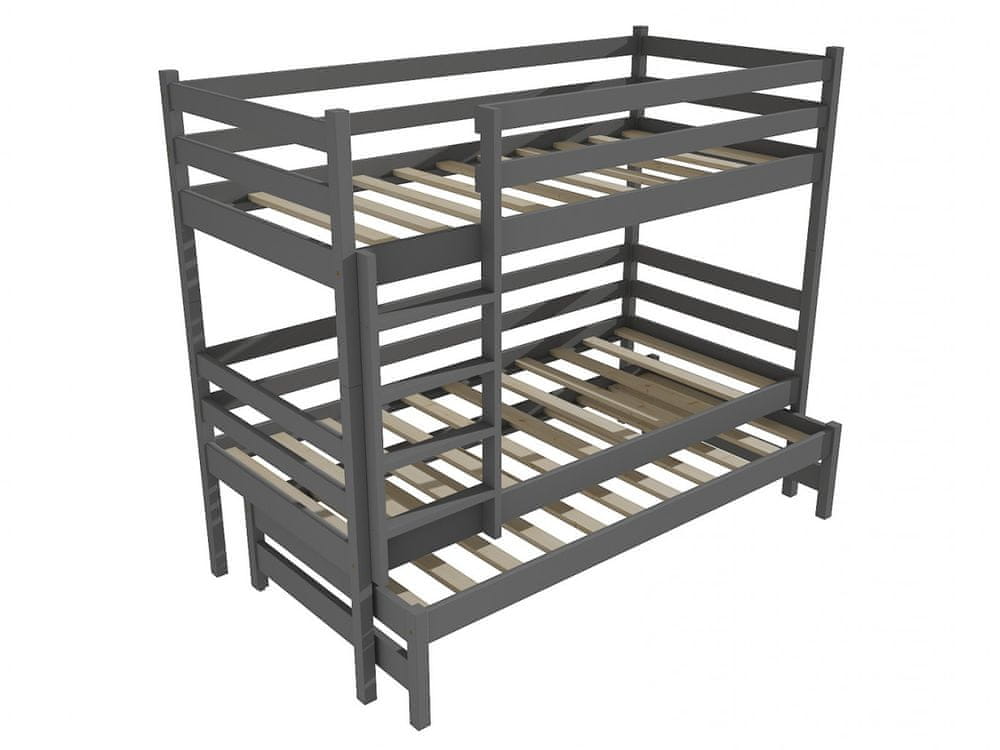 eoshop Poschodová posteľ s výsuvnou prístelkou PPV 015 (Rozmer: 90 x 200 cm, Priestor medzi lôžkami: 80 cm, Farba dreva: farba sivá)