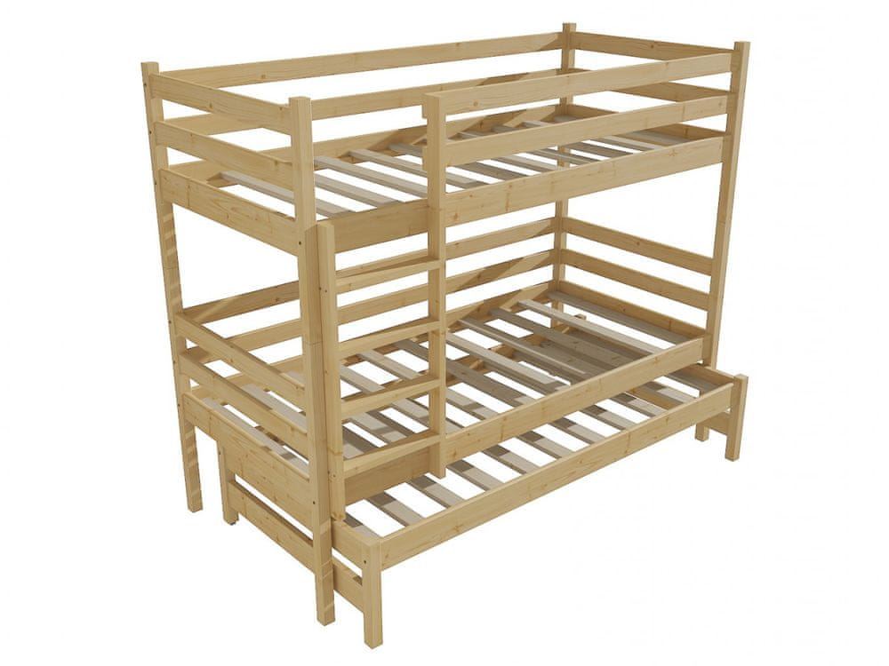 eoshop Poschodová posteľ s výsuvnou prístelkou PPV 015 (Rozmer: 80 x 190 cm, Priestor medzi lôžkami: 100 cm, Farba dreva: bezfarebný lak)