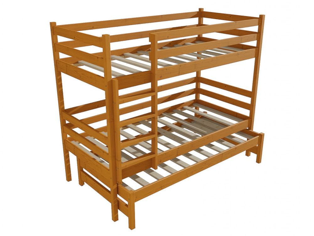 eoshop Poschodová posteľ s výsuvnou prístelkou PPV 015 (Rozmer: 90 x 200 cm, Priestor medzi lôžkami: 80 cm, Farba dreva: morenie jelša)