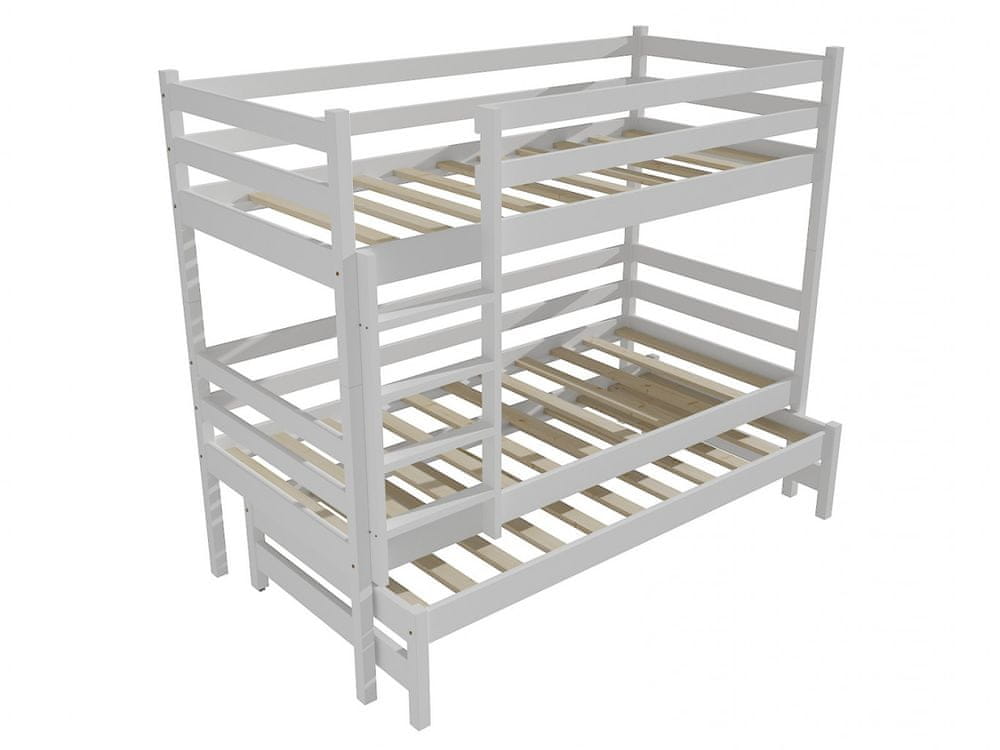eoshop Poschodová posteľ s výsuvnou prístelkou PPV 015 (Rozmer: 80 x 180 cm, Priestor medzi lôžkami: 90 cm, Farba dreva: farba biela)