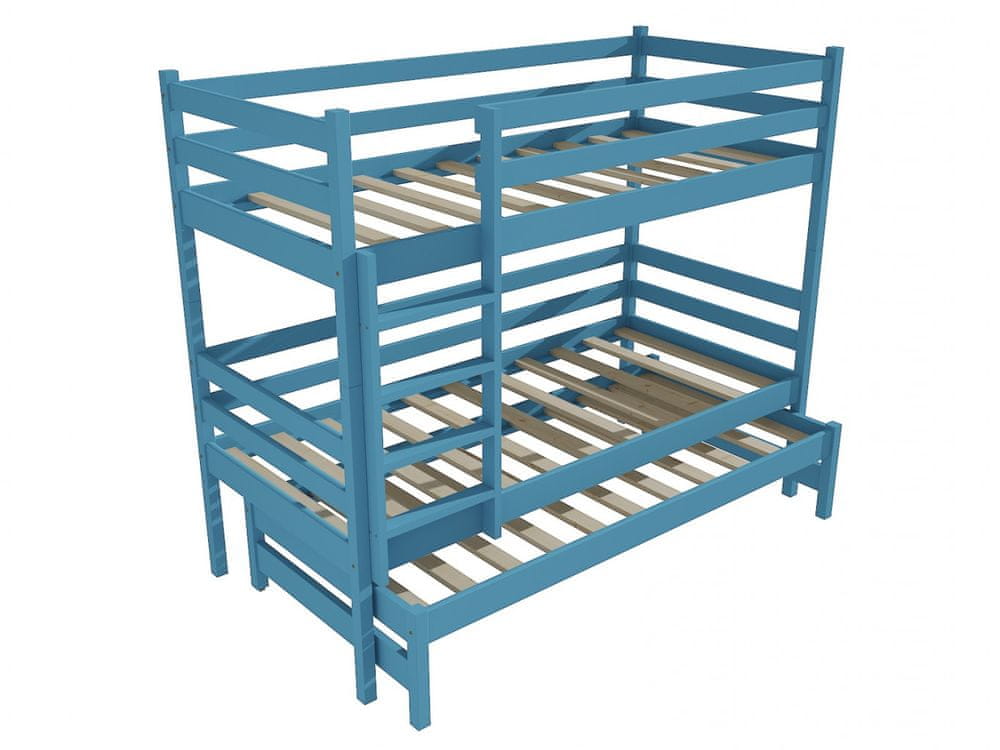 eoshop Poschodová posteľ s výsuvnou prístelkou PPV 015 (Rozmer: 90 x 180 cm, Priestor medzi lôžkami: 80 cm, Farba dreva: farba modrá)