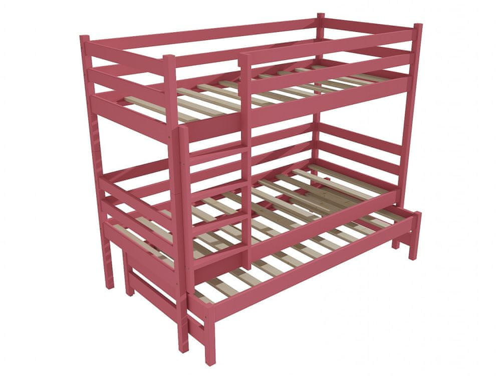 eoshop Poschodová posteľ s výsuvnou prístelkou PPV 015 (Rozmer: 80 x 180 cm, Priestor medzi lôžkami: 80 cm, Farba dreva: farba ružová)