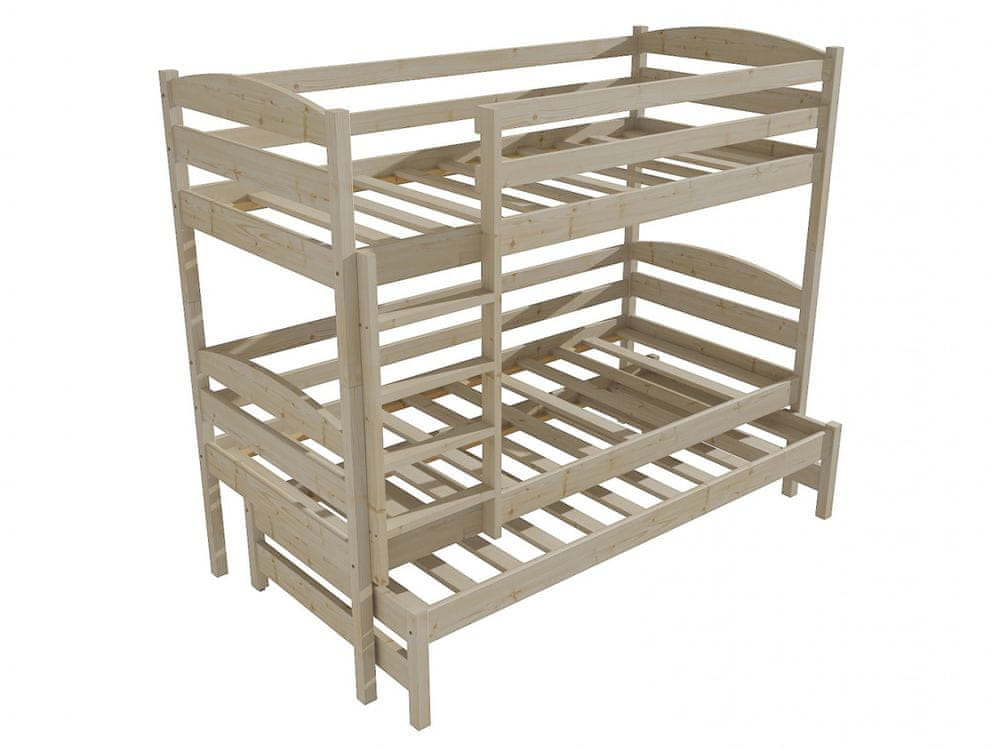 eoshop Poschodová posteľ s výsuvnou prístelkou PPV 016 (Rozmer: 90 x 180 cm, Priestor medzi lôžkami: 100 cm, Farba dreva: surové drevo)