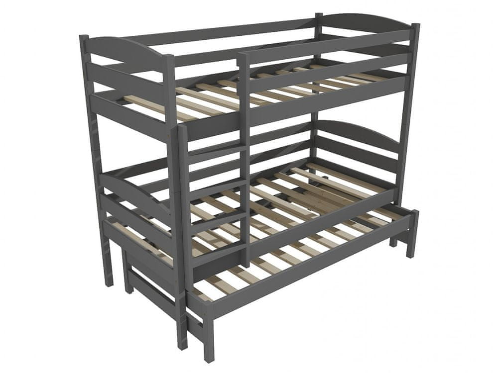 eoshop Poschodová posteľ s výsuvnou prístelkou PPV 016 (Rozmer: 80 x 200 cm, Priestor medzi lôžkami: 100 cm, Farba dreva: farba sivá)