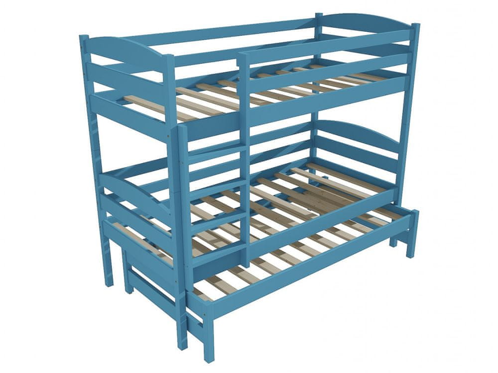 eoshop Poschodová posteľ s výsuvnou prístelkou PPV 016 (Rozmer: 90 x 180 cm, Priestor medzi lôžkami: 80 cm, Farba dreva: farba modrá)