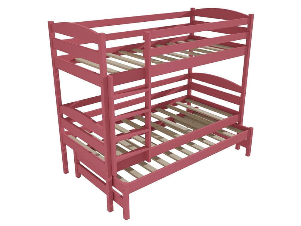 eoshop Poschodová posteľ s výsuvnou prístelkou PPV 016 (Rozmer: 90 x 200 cm, Priestor medzi lôžkami: 100 cm, Farba dreva: farba ružová)