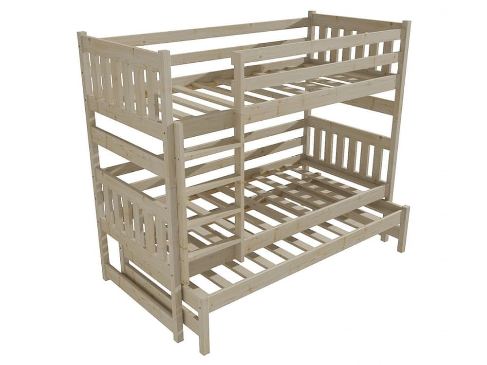 eoshop Poschodová posteľ s výsuvnou prístelkou PPV 019 (Rozmer: 90 x 180 cm, Priestor medzi lôžkami: 80 cm, Farba dreva: surové drevo)