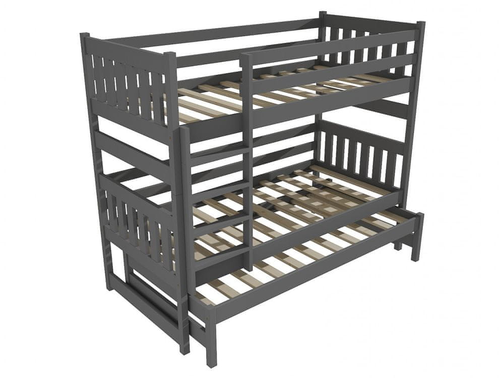 eoshop Poschodová posteľ s výsuvnou prístelkou PPV 019 (Rozmer: 90 x 200 cm, Priestor medzi lôžkami: 80 cm, Farba dreva: farba sivá)