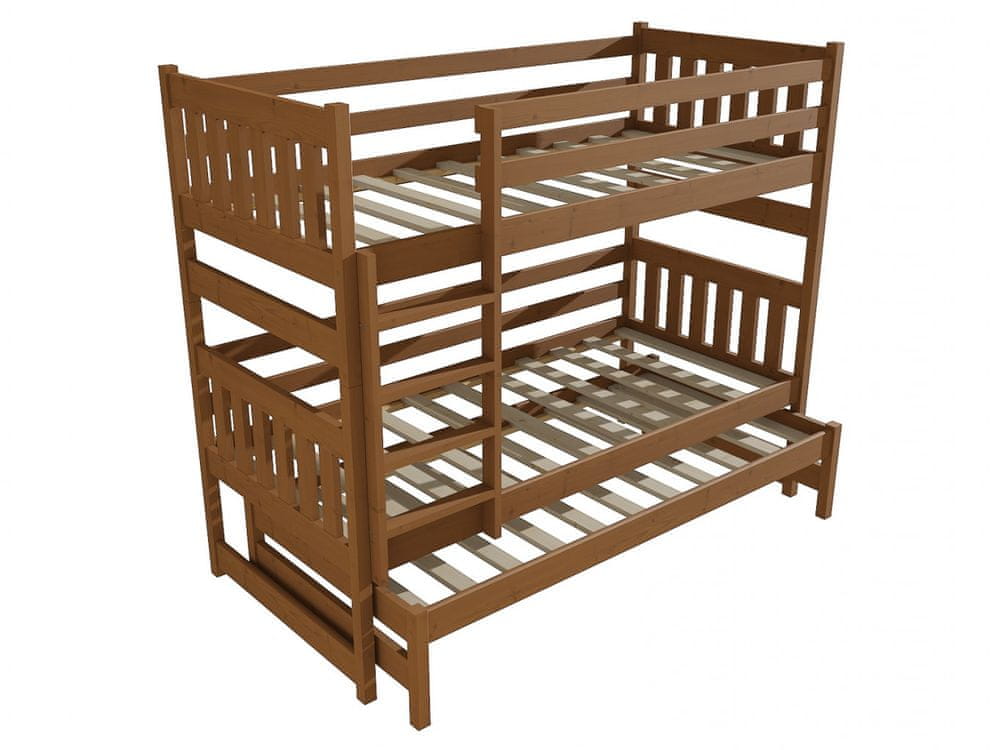 eoshop Poschodová posteľ s výsuvnou prístelkou PPV 019 (Rozmer: 80 x 190 cm, Priestor medzi lôžkami: 100 cm, Farba dreva: morenie dub)