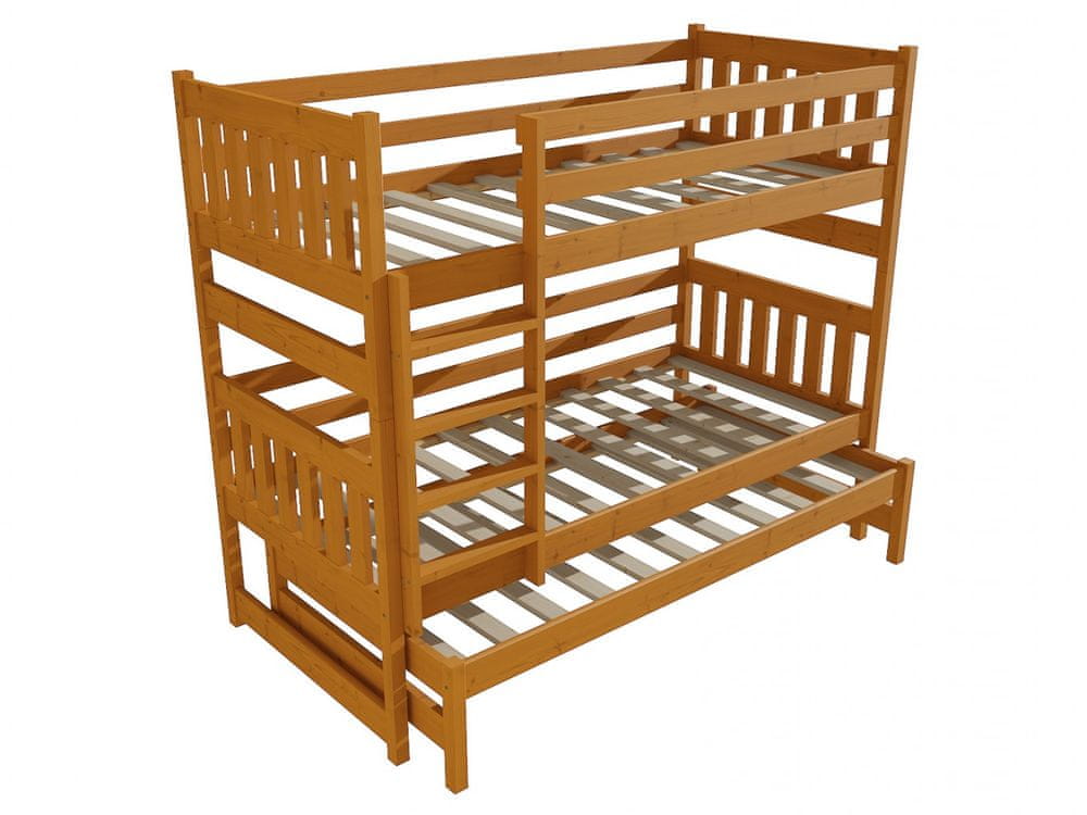 eoshop Poschodová posteľ s výsuvnou prístelkou PPV 019 (Rozmer: 90 x 180 cm, Priestor medzi lôžkami: 90 cm, Farba dreva: morenie jelša)
