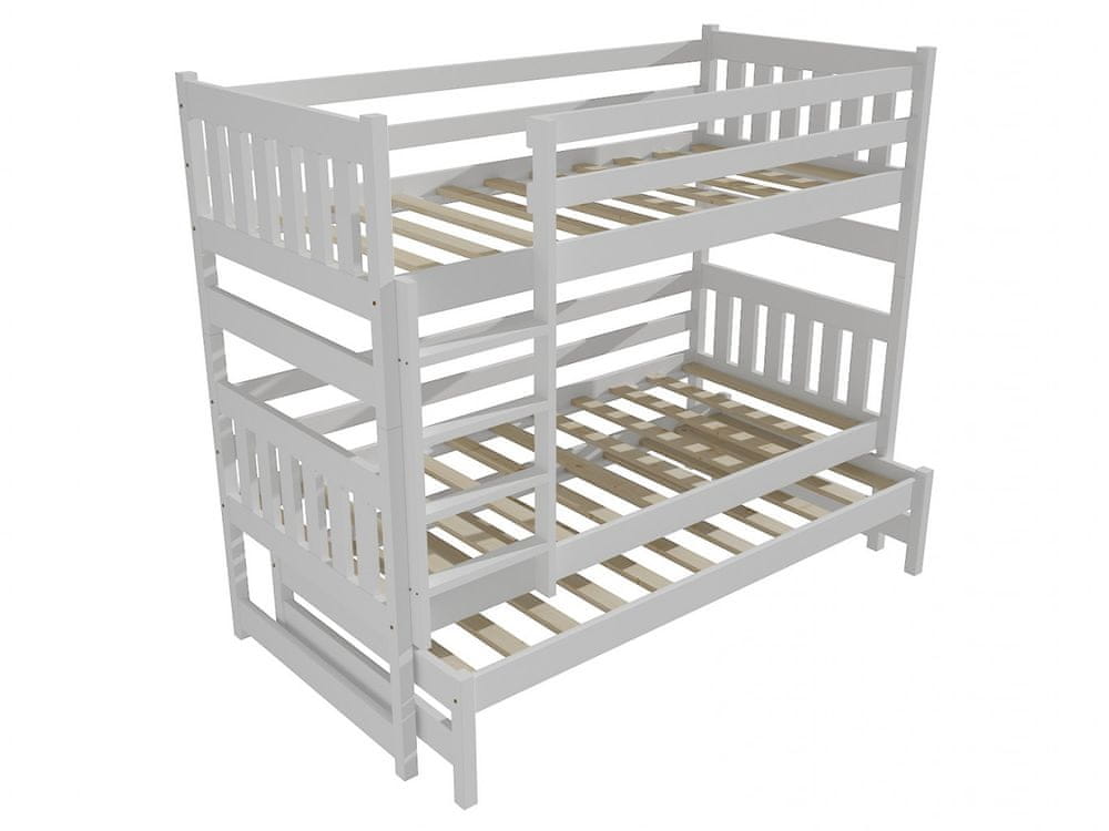eoshop Poschodová posteľ s výsuvnou prístelkou PPV 019 (Rozmer: 90 x 200 cm, Priestor medzi lôžkami: 90 cm, Farba dreva: farba biela)