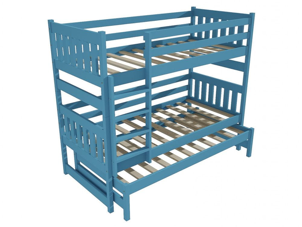 eoshop Poschodová posteľ s výsuvnou prístelkou PPV 019 (Rozmer: 90 x 180 cm, Priestor medzi lôžkami: 80 cm, Farba dreva: farba modrá)