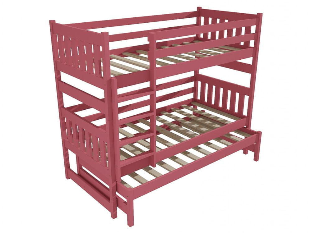 eoshop Poschodová posteľ s výsuvnou prístelkou PPV 019 (Rozmer: 90 x 200 cm, Priestor medzi lôžkami: 90 cm, Farba dreva: farba ružová)