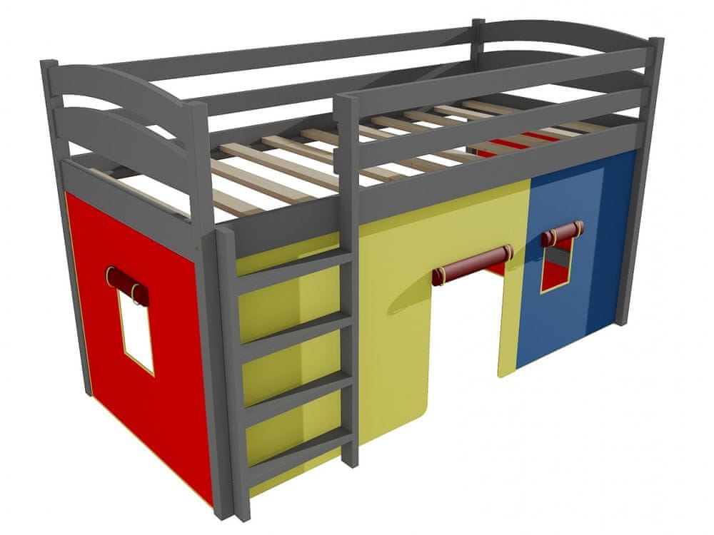 eoshop Poschodová zvýšená posteľ ZP 001 (Rozmer: 90 x 200 cm, Farba dreva: farba sivá)