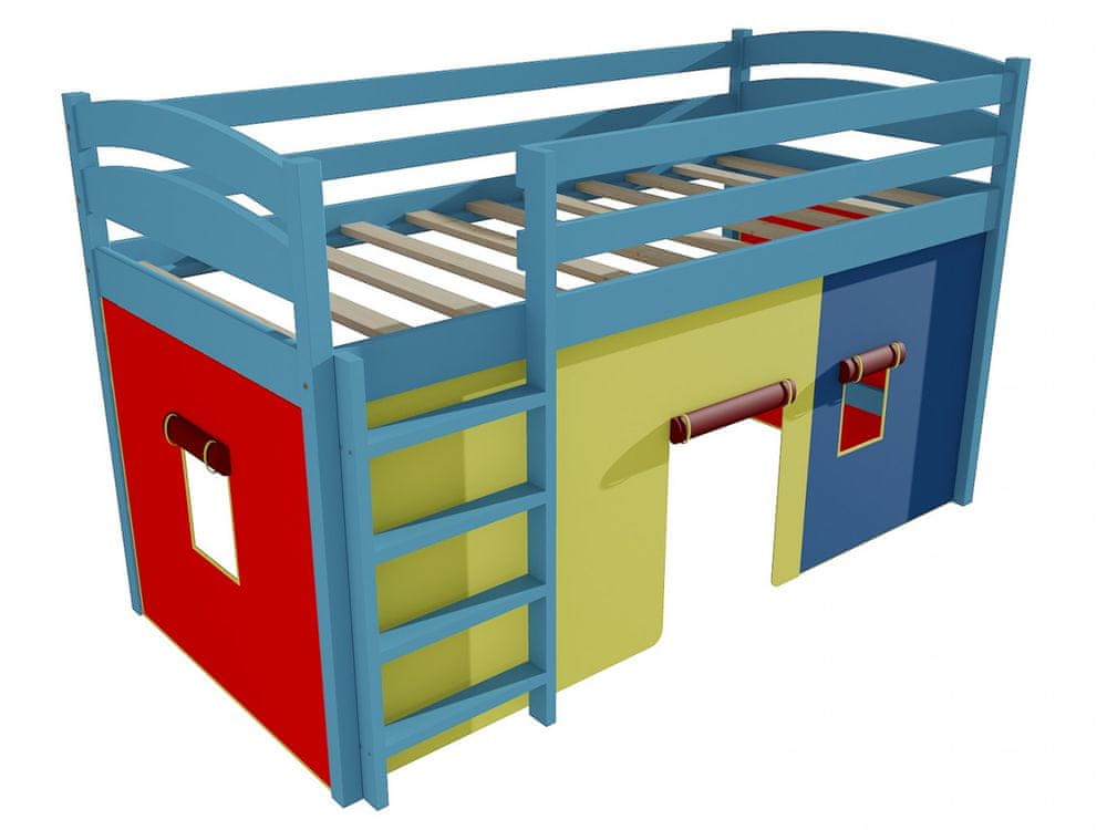 eoshop Poschodová zvýšená posteľ ZP 001 (Rozmer: 90 x 200 cm, Farba dreva: farba modrá)