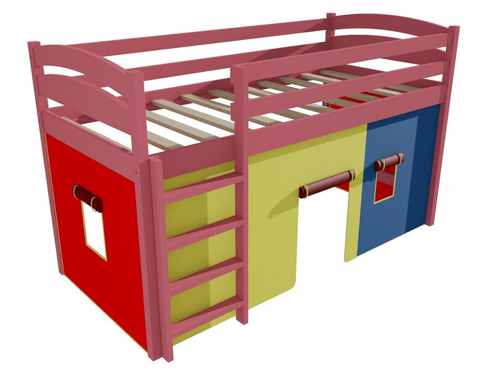 eoshop Poschodová zvýšená posteľ ZP 001 (Rozmer: 90 x 200 cm, Farba dreva: farba ružová)