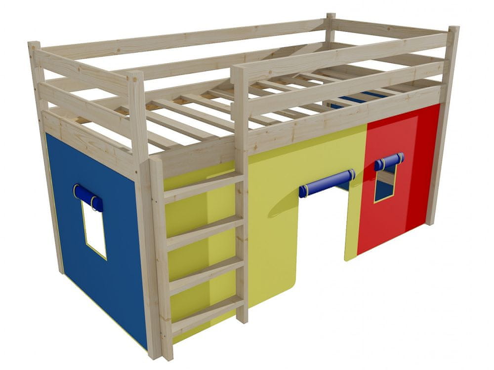 eoshop Poschodová zvýšená posteľ ZP 002 (Rozmer: 90 x 180 cm, Farba dreva: surové drevo)
