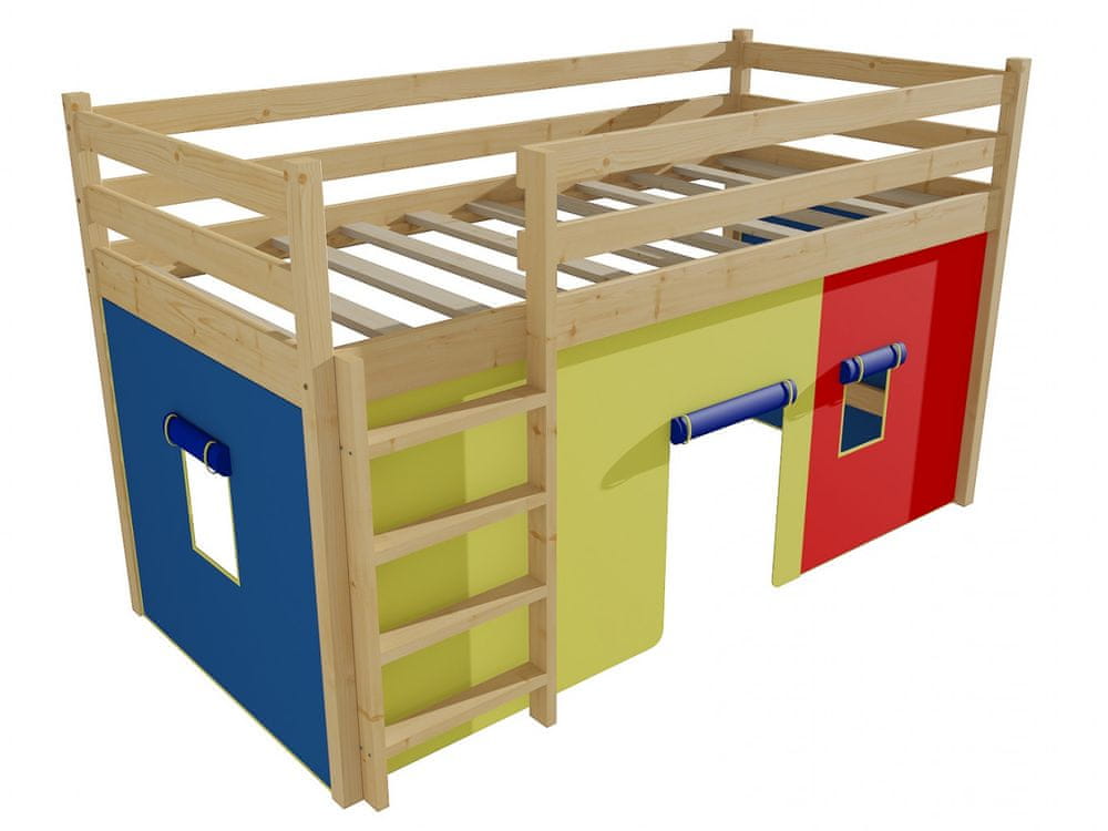 eoshop Poschodová zvýšená posteľ ZP 002 (Rozmer: 80 x 190 cm, Farba dreva: bezfarebný lak)