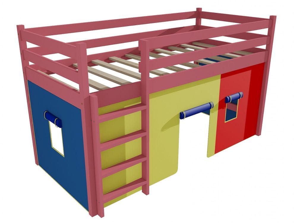 eoshop Poschodová zvýšená posteľ ZP 002 (Rozmer: 80 x 180 cm, Farba dreva: farba ružová)