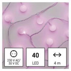 EMOS D5AP01 LED svetelný cherry reťaz – guličky 2,5 cm, 4 m, vonkajšie aj vnútorné, ružová 1550055002