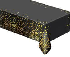 Párty obrus fóliový zlaté bodky - čierny - 137x183 cm