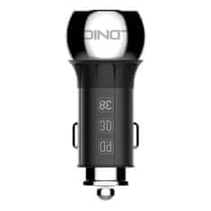 LDNIO LDNIO C1 USB nabíjačka do auta, USB-C + USB-C - Lightning kábel