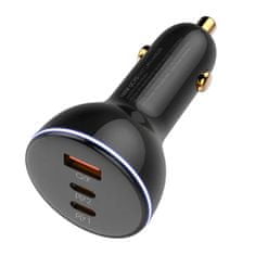 LDNIO Nabíjačka do auta LDNIO C102, USB + 2x USB-C, 160 W + kábel USB-C na Lightning (čierna)
