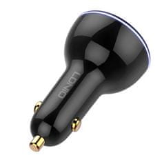 LDNIO Nabíjačka do auta LDNIO C102, USB + 2x USB-C, 160 W + kábel USB na Lightning (čierna)