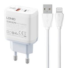 LDNIO LDNIO A2421C USB, USB-C 22,5W sieťová nabíjačka + Lightning kábel