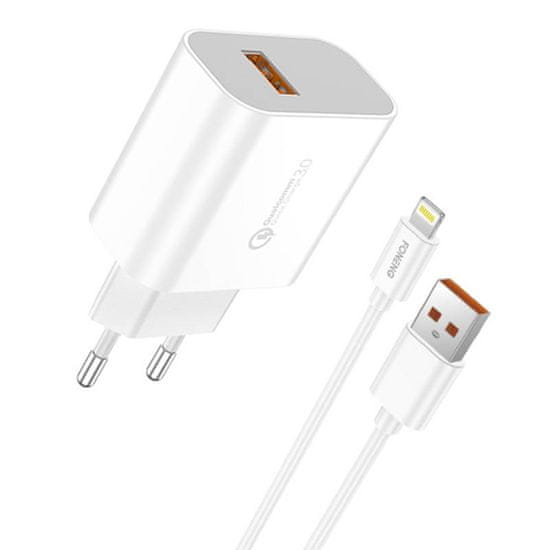 Foneng Sieťová nabíjačka Foneng EU46, 1x USB, QC 3.0 + kábel USB Lightning