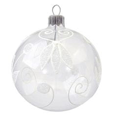 Decor By Glassor Vianočná guľa transparentná s bielym zdobením (Veľkosť: 6)