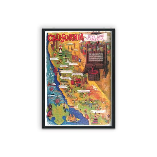 Vintage Posteria Plagát na stenu Kalifornská vínna mapa A1 - 59,4x84,1 cm