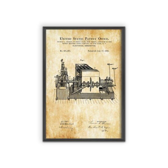 Vintage Posteria Plagát do izby Patent Edison Electric Generator A2 - 42x59,4 cm