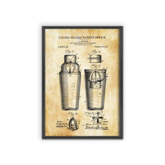 Vintage Posteria Plagát na stenu Miešačka na miešanie nápojov Americký patent A1 - 59,4x84,1 cm