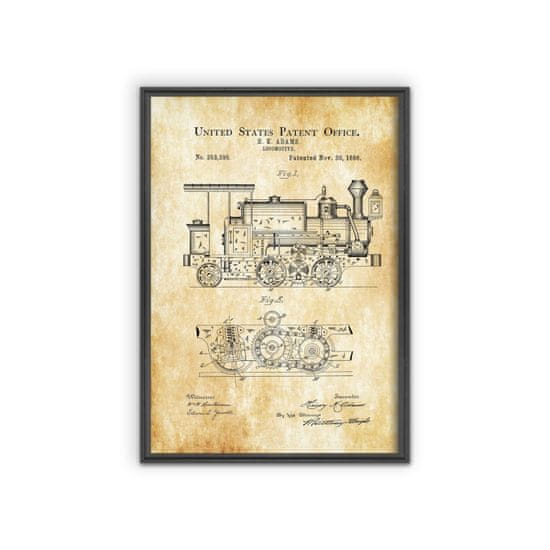Vintage Posteria Poster Americký patent Adams Locomotive A1 - 59,4x84,1 cm