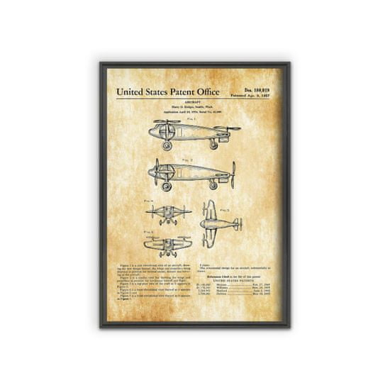 Vintage Posteria Retro plagát Patent na vertikálny vzlet a pristátie lietadla A1 - 59,4x84,1 cm